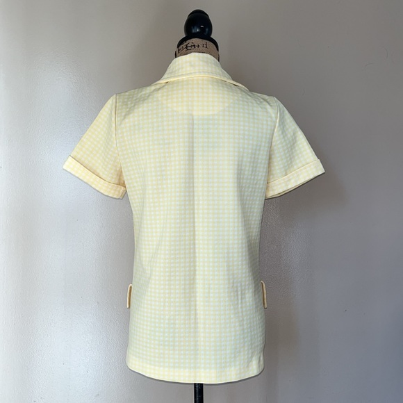 Vintage 70s Yellow Checkered Button Up Top Blouse - Picture 9 of 13